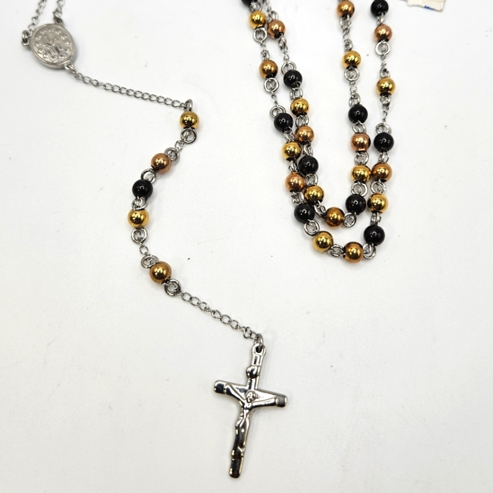 Stainless Steel Beaded Chain Cross Pendant Rosary